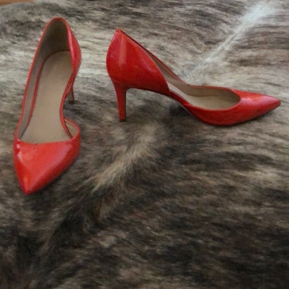 orange patent leather pumps